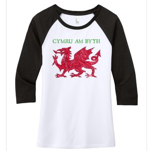 Cymru Am Byth Welsh Rugby Dragon Wales Gift Women's Tri-Blend 3/4-Sleeve Raglan Shirt