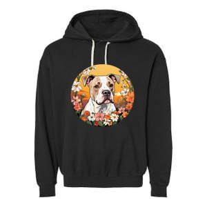 Cute American Bulldog Mountain Flower Meadow Dog Mom Garment-Dyed Fleece Hoodie