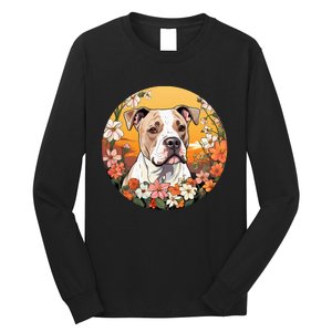 Cute American Bulldog Mountain Flower Meadow Dog Mom Long Sleeve Shirt