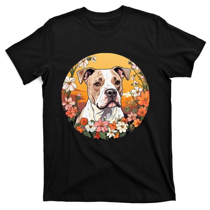 Cute American Bulldog Mountain Flower Meadow Dog Mom T-Shirt