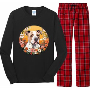 Cute American Bulldog Mountain Flower Meadow Dog Mom Long Sleeve Pajama Set