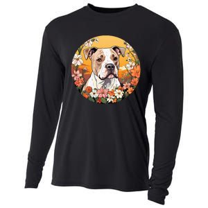 Cute American Bulldog Mountain Flower Meadow Dog Mom Cooling Performance Long Sleeve Crew