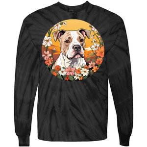 Cute American Bulldog Mountain Flower Meadow Dog Mom Tie-Dye Long Sleeve Shirt