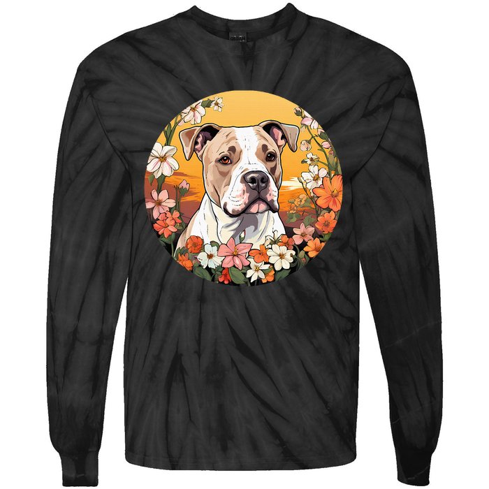 Cute American Bulldog Mountain Flower Meadow Dog Mom Tie-Dye Long Sleeve Shirt