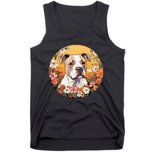 Cute American Bulldog Mountain Flower Meadow Dog Mom Tank Top