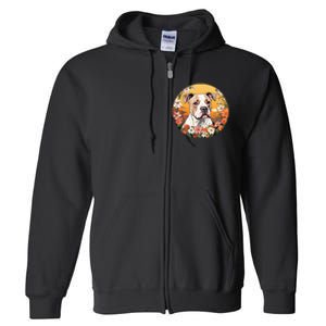 Cute American Bulldog Mountain Flower Meadow Dog Mom Full Zip Hoodie