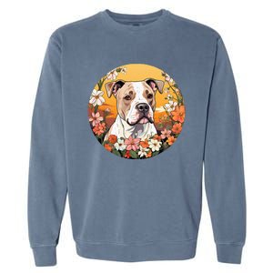 Cute American Bulldog Mountain Flower Meadow Dog Mom Garment-Dyed Sweatshirt