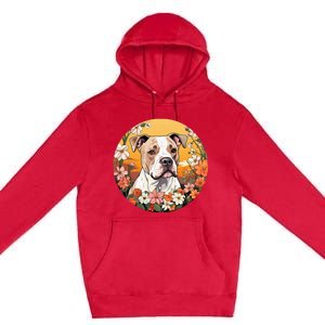 Cute American Bulldog Mountain Flower Meadow Dog Mom Premium Pullover Hoodie