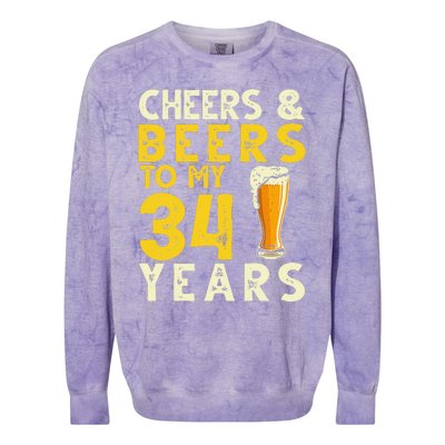 Cheers And Beers To My 34 Years Old Funny 34th Birthday Gift Colorblast Crewneck Sweatshirt