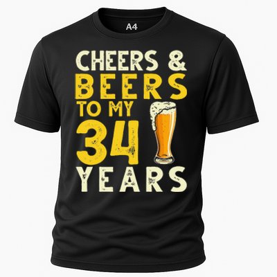 Cheers And Beers To My 34 Years Old Funny 34th Birthday Gift Cooling Performance Crew T-Shirt