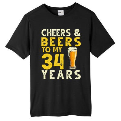 Cheers And Beers To My 34 Years Old Funny 34th Birthday Gift Tall Fusion ChromaSoft Performance T-Shirt