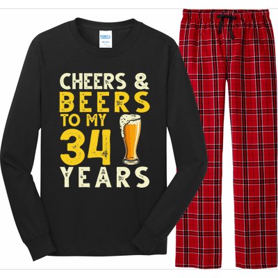 Cheers And Beers To My 34 Years Old Funny 34th Birthday Gift Long Sleeve Pajama Set