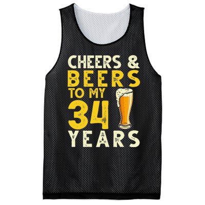 Cheers And Beers To My 34 Years Old Funny 34th Birthday Gift Mesh Reversible Basketball Jersey Tank