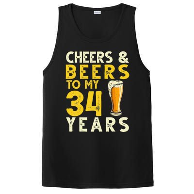 Cheers And Beers To My 34 Years Old Funny 34th Birthday Gift PosiCharge Competitor Tank