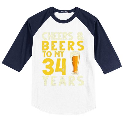 Cheers And Beers To My 34 Years Old Funny 34th Birthday Gift Baseball Sleeve Shirt