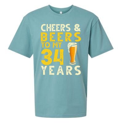 Cheers And Beers To My 34 Years Old Funny 34th Birthday Gift Sueded Cloud Jersey T-Shirt