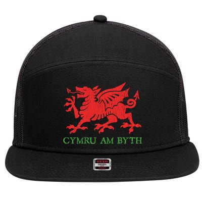 Cymru Am Byth Welsh Rugby Dragon Wales Player Pride Funny Gift 7 Panel Mesh Trucker Snapback Hat