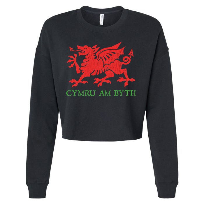 Cymru Am Byth Welsh Rugby Dragon Wales Player Pride Funny Gift Cropped Pullover Crew