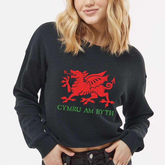 Cymru Am Byth Welsh Rugby Dragon Wales Player Pride Funny Gift Cropped Pullover Crew