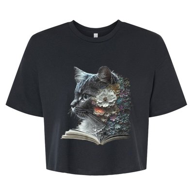 Cat Art Book Cat Motif Flowers Cat Bella+Canvas Jersey Crop Tee