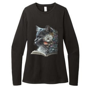 Cat Art Book Cat Motif Flowers Cat Womens CVC Long Sleeve Shirt