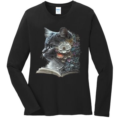 Cat Art Book Cat Motif Flowers Cat Ladies Long Sleeve Shirt