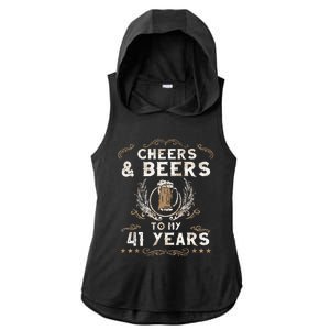 Cheers and Beers to 41 Years 41st Birthday Anniversary  Ladies PosiCharge Tri-Blend Wicking Draft Hoodie Tank