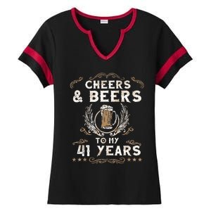 Cheers and Beers to 41 Years 41st Birthday Anniversary  Ladies Halftime Notch Neck Tee