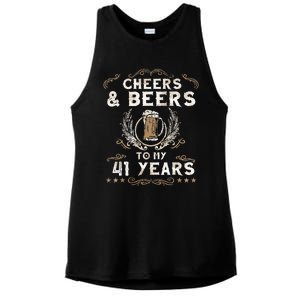 Cheers and Beers to 41 Years 41st Birthday Anniversary  Ladies PosiCharge Tri-Blend Wicking Tank