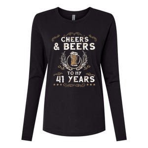 Cheers and Beers to 41 Years 41st Birthday Anniversary  Womens Cotton Relaxed Long Sleeve T-Shirt