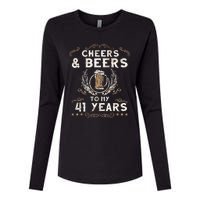 Cheers and Beers to 41 Years 41st Birthday Anniversary  Womens Cotton Relaxed Long Sleeve T-Shirt