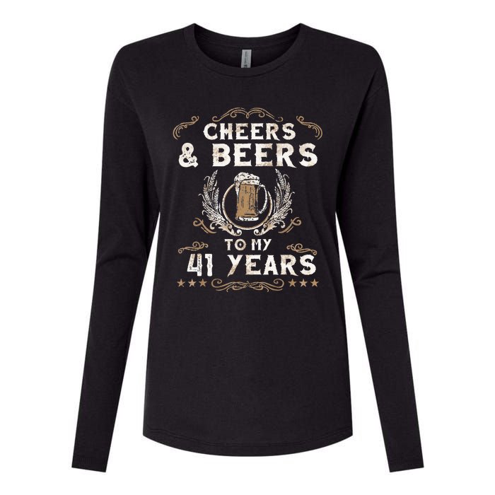 Cheers and Beers to 41 Years 41st Birthday Anniversary  Womens Cotton Relaxed Long Sleeve T-Shirt