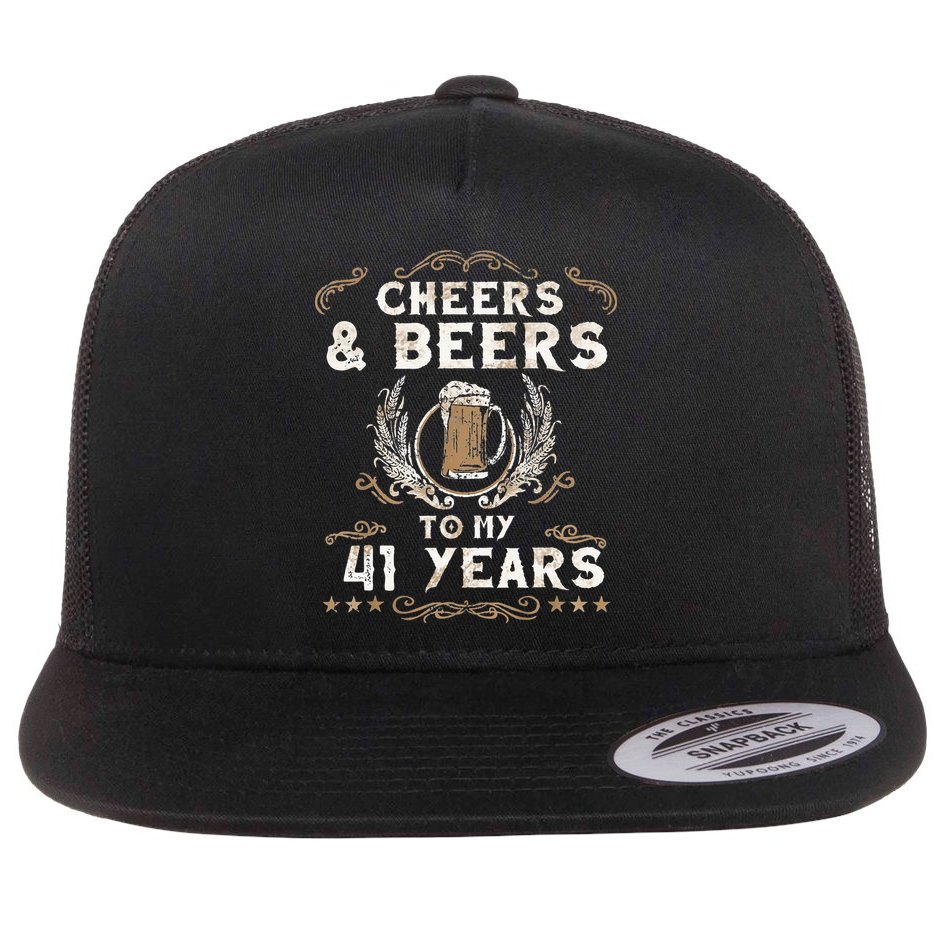 Cheers and Beers to 41 Years 41st Birthday Anniversary  Flat Bill Trucker Hat