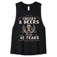 Cheers and Beers to 41 Years 41st Birthday Anniversary  Women's Racerback Cropped Tank