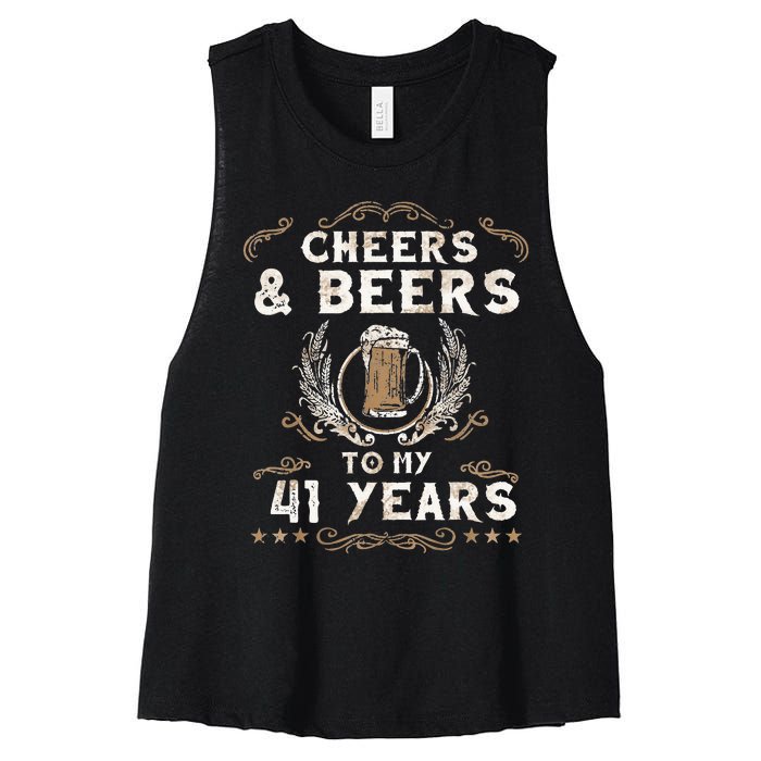 Cheers and Beers to 41 Years 41st Birthday Anniversary  Women's Racerback Cropped Tank