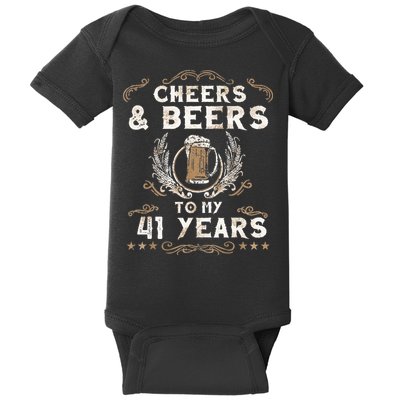 Cheers and Beers to 41 Years 41st Birthday Anniversary  Baby Bodysuit