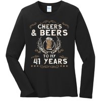 Cheers and Beers to 41 Years 41st Birthday Anniversary  Ladies Long Sleeve Shirt