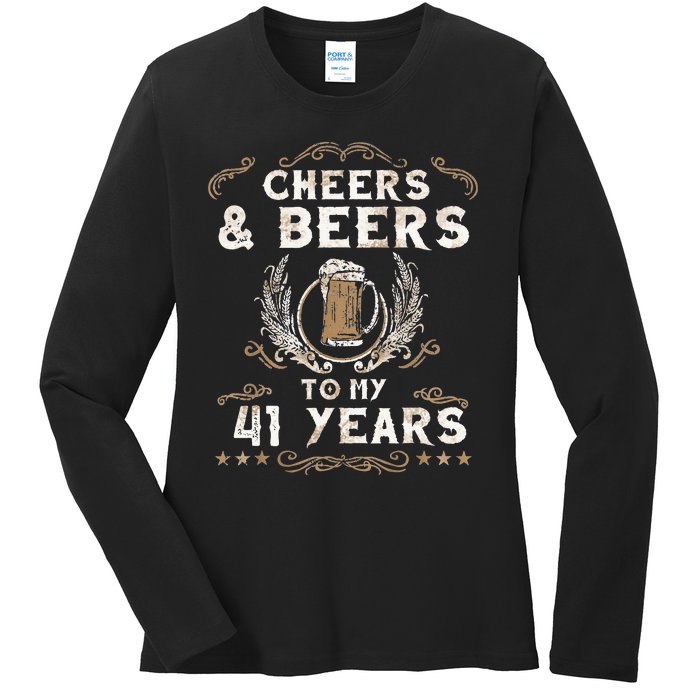 Cheers and Beers to 41 Years 41st Birthday Anniversary  Ladies Long Sleeve Shirt