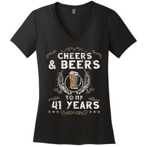 Cheers and Beers to 41 Years 41st Birthday Anniversary  Women's V-Neck T-Shirt