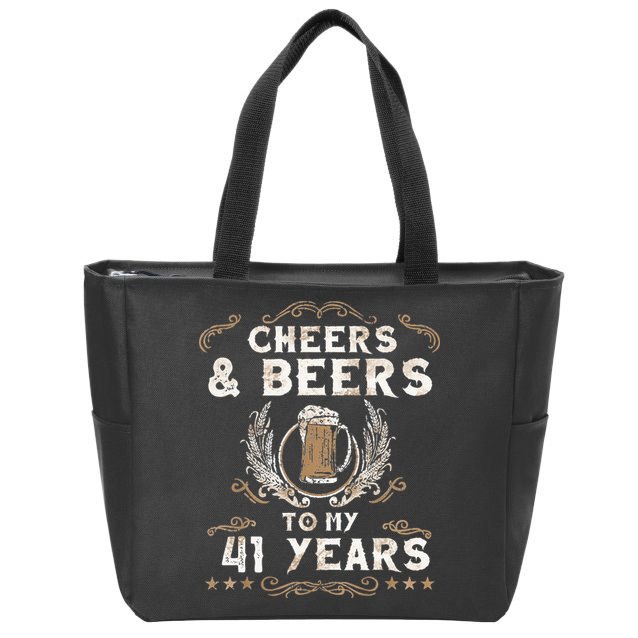 Cheers and Beers to 41 Years 41st Birthday Anniversary  Zip Tote Bag