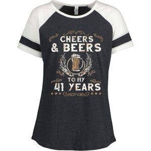 Cheers and Beers to 41 Years 41st Birthday Anniversary  Enza Ladies Jersey Colorblock Tee