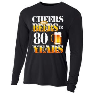 Cheers And Beers To 80 Years Funny 80th Birthday Beer Lover Cooling Performance Long Sleeve Crew