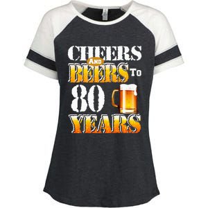 Cheers And Beers To 80 Years Funny 80th Birthday Beer Lover Enza Ladies Jersey Colorblock Tee