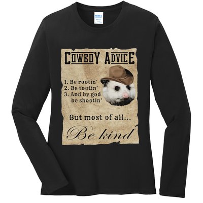 Cowboy Advice Be Rootin Be Tootin And By God Be Shootin Ladies Long Sleeve Shirt