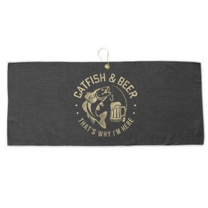 Catfish And Beer Thats Why IM Here Funny Fishing Beer Lover Funny Gift Large Microfiber Waffle Golf Towel