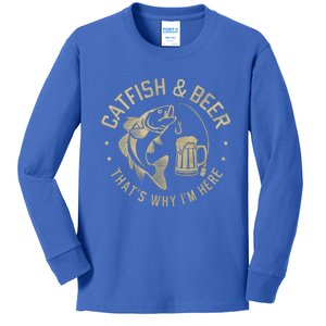 Catfish And Beer Thats Why IM Here Funny Fishing Beer Lover Funny Gift Kids Long Sleeve Shirt