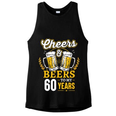 Cheers And Beers To My 60 Years 60th Birthday Ladies PosiCharge Tri-Blend Wicking Tank