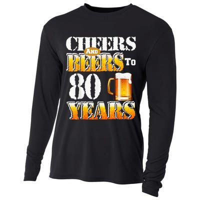 Cheers And Beers To 80 Years Funny 80th Birthday Beer Lover Cooling Performance Long Sleeve Crew
