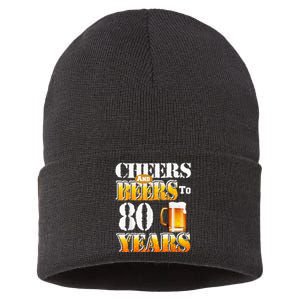 Cheers And Beers To 80 Years Funny 80th Birthday Beer Lover Sustainable Knit Beanie