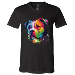 Colorful American Bulldog American Bully V-Neck T-Shirt